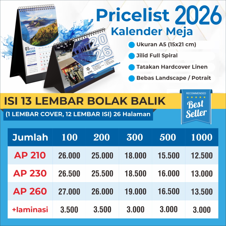 Pricelist Kalender Meja