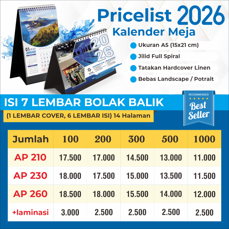 Pricelist Kalender 2026